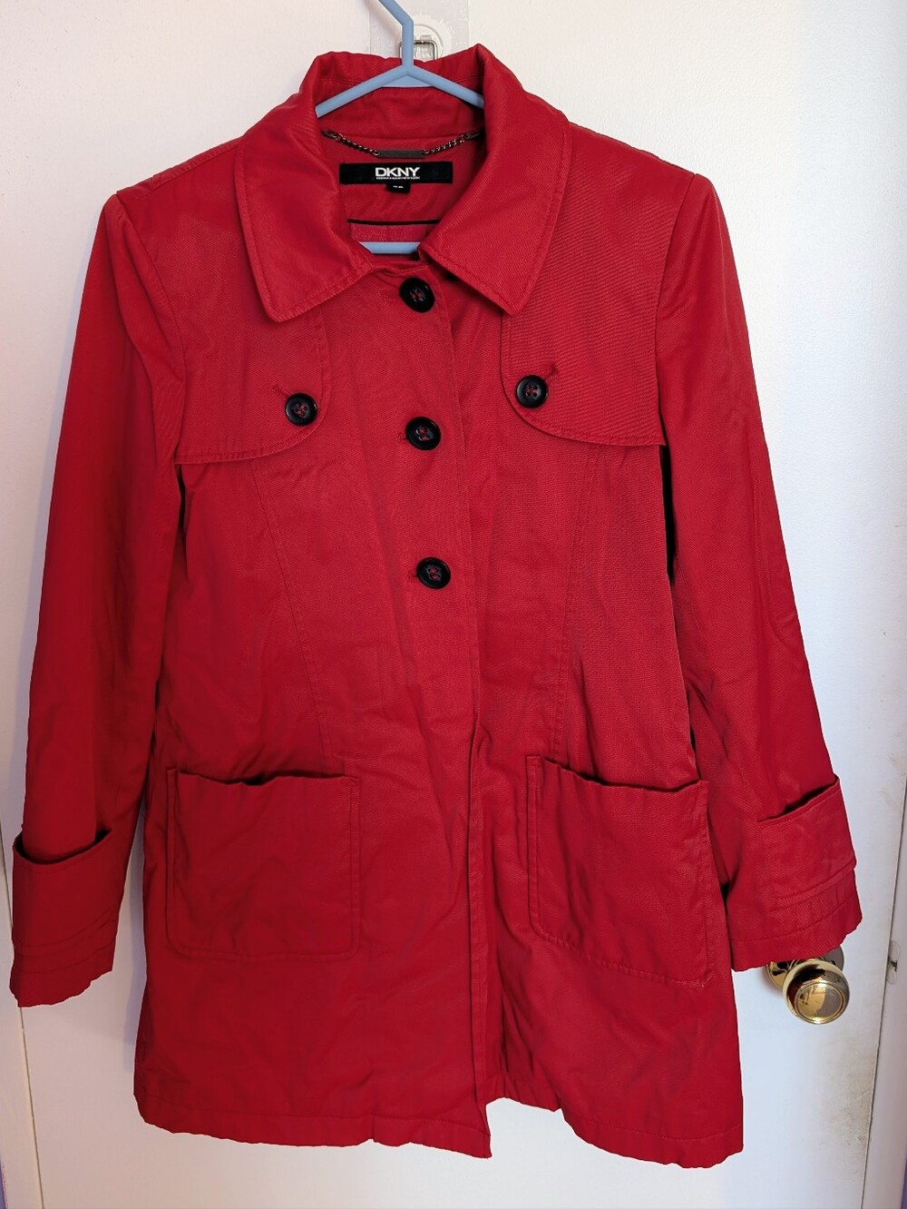 DKNY Women's Red Button/Snap Front Coat